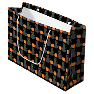 Cute Halloween Cat and Pumpkin Patterned Large Gift Bag