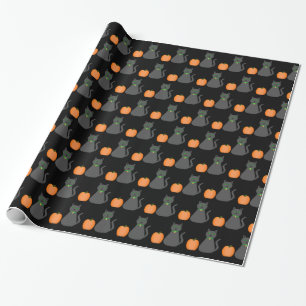 Cute Halloween Cat and Pumpkin Patterned Wrapping Paper