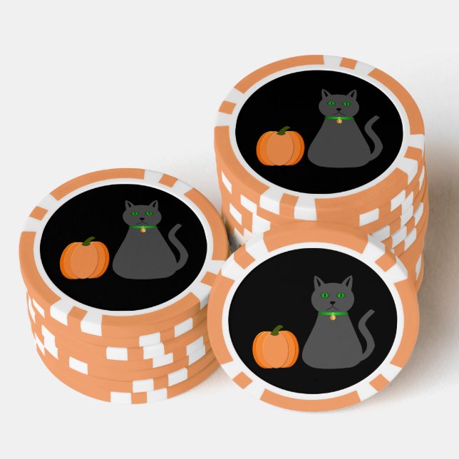 Cute Halloween Cat and Pumpkin Poker Chips (Stack)