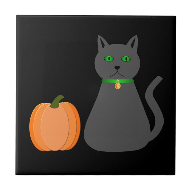 Cute Halloween Cat and Pumpkin Tile (Front)