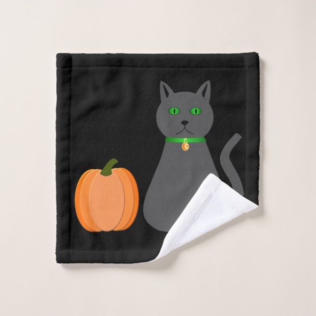 Cute Halloween Cat and Pumpkin Wash Cloth (Wash Cloth)