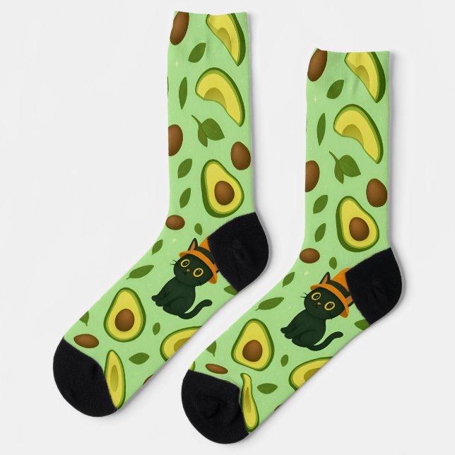 Cute Halloween Cat & Avocado Pattern Socks  (Left)