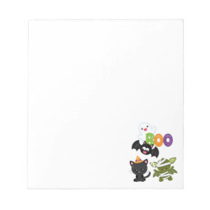 Cute Halloween Cat, Bat & Mummy Boo Notepad