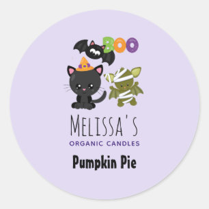 Cute Halloween Cat, Bat & Mummy Candle Classic Round Sticker