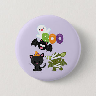 Cute Halloween Cat, Bat, Mummy & Ghost 6 Cm Round Badge