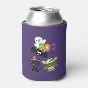 Cute Halloween Cat, Bat, Mummy & Ghost Can Cooler