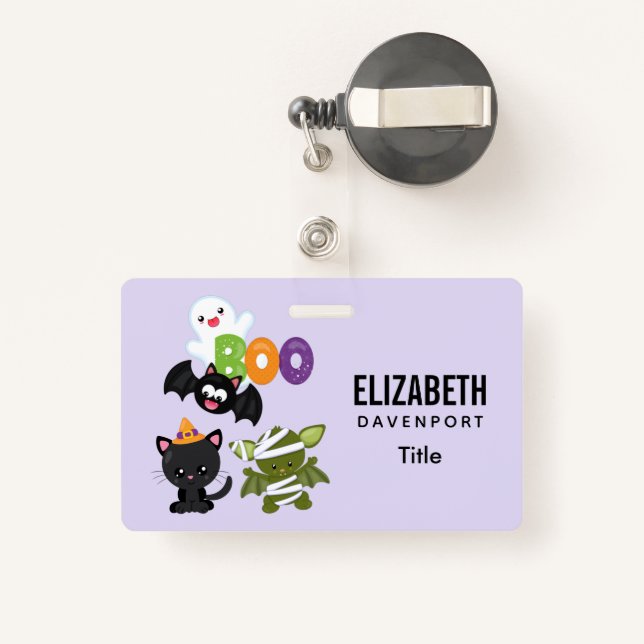 Cute Halloween Cat, Bat, Mummy & Ghost ID Badge (Back with Retractable)