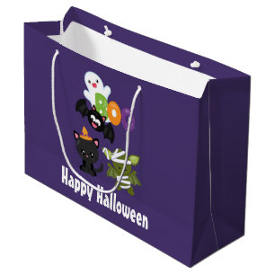 Cute Halloween Cat, Bat, Mummy & Ghost Large Gift Bag
