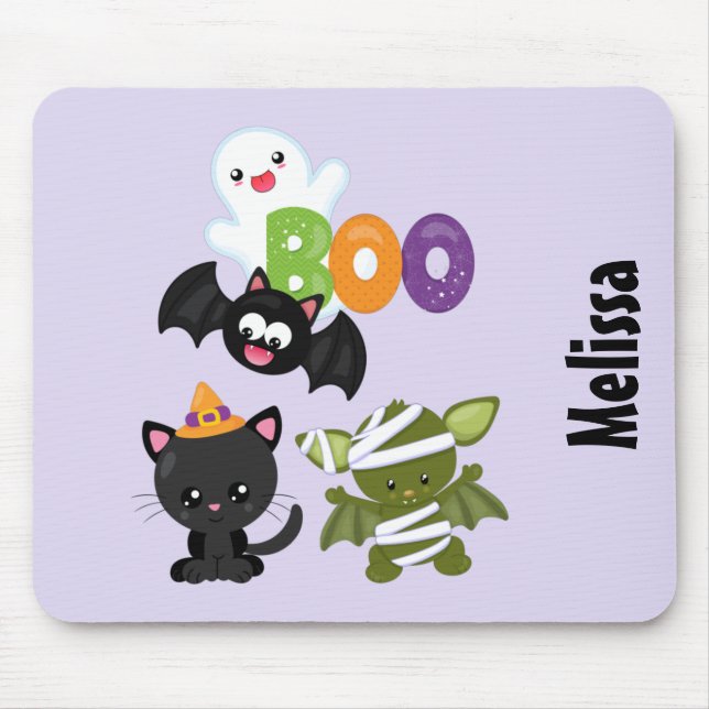Cute Halloween Cat, Bat, Mummy & Ghost Mouse Mat (Front)