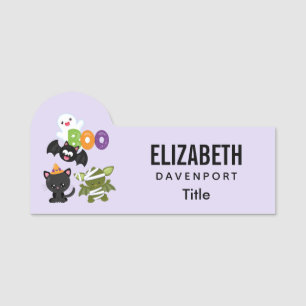 Cute Halloween Cat, Bat, Mummy & Ghost Name Tag