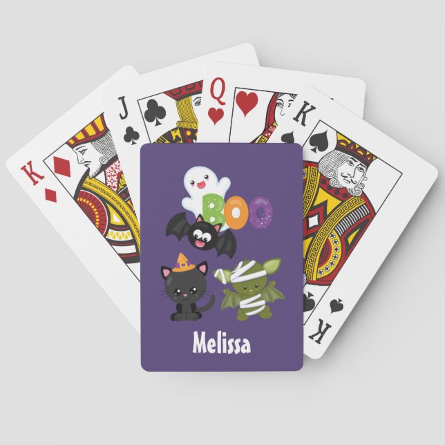 Cute Halloween Cat, Bat, Mummy & Ghost Playing Cards (Back)