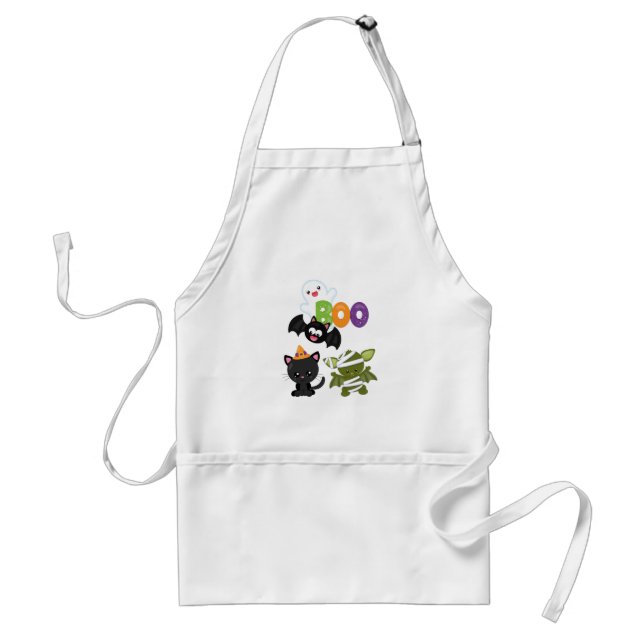 Cute Halloween Cat, Bat, Mummy & Ghost Standard Apron (Front)