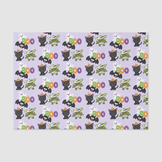 Cute Halloween Cat, Bat, Mummy & Ghost Tissue Paper (Front)