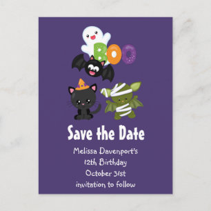 Cute Halloween Cat, Bat, Mummy Save the Date Invitation Postcard