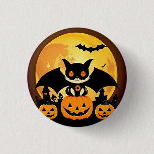 Cute Halloween Cat Character with Pumpkins 3 Cm Round Badge