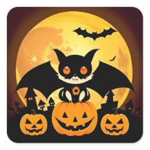 Cute Halloween Cat Character with Pumpkins