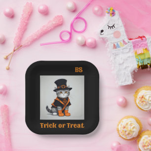 Cute Halloween cat in Disguise Festive Paper Plate