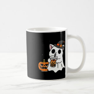 Cute Halloween Cat In Ghost Costume Drinking Boba Coffee Mug