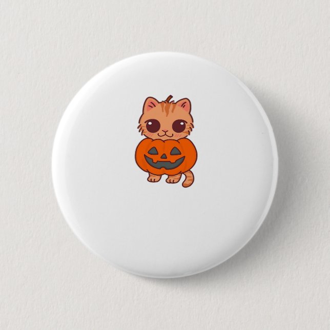 Cute Halloween Cat in Pumpkin Costume Classic T-Sh 6 Cm Round Badge (Front)