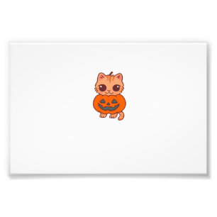Cute Halloween Cat in Pumpkin Costume Classic T-Sh Photo Print