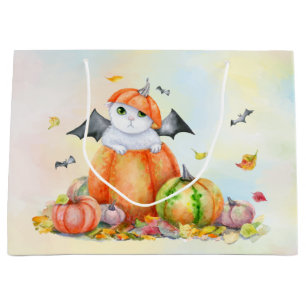 Cute Halloween Cat in Pumpkin Large Gift Bag