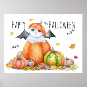 Cute Halloween Cat in Pumpkin  Poster