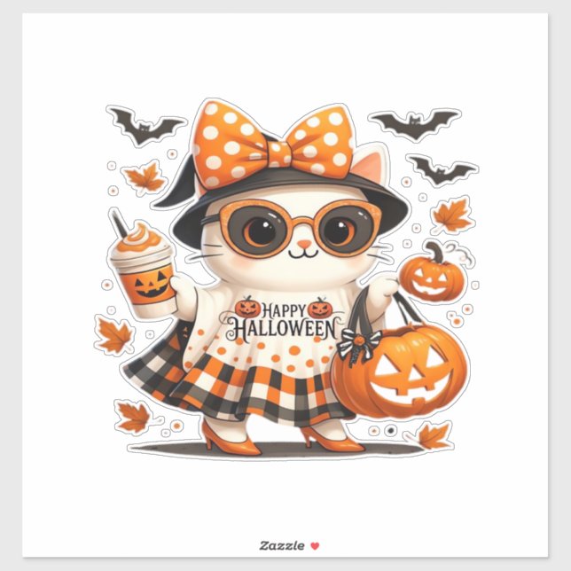 Cute Halloween Cat � Kawaii Witch Kitty with Pumpk (Sheet)