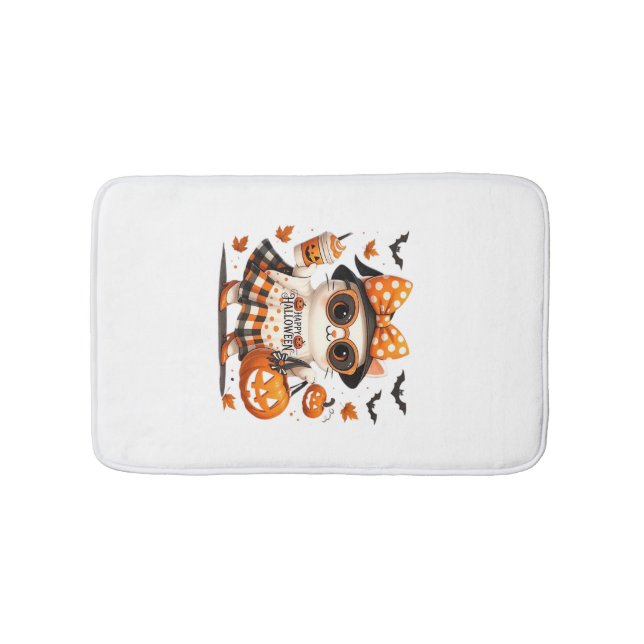 Cute Halloween Cat � Kawaii Witch Kitty with Pumpk Bath Mat (Front)