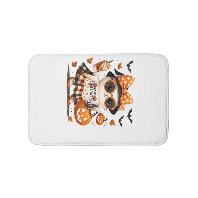 Cute Halloween Cat � Kawaii Witch Kitty with Pumpk Bath Mat (Front)
