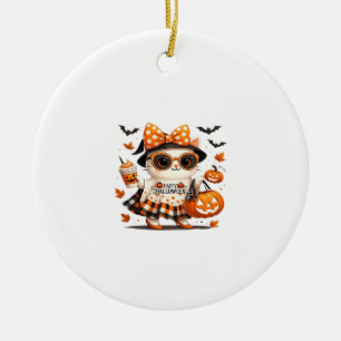 Cute Halloween Cat � Kawaii Witch Kitty with Pumpk Ceramic Tree Decoration