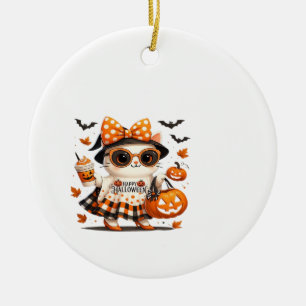 Cute Halloween Cat � Kawaii Witch Kitty with Pumpk Ceramic Tree Decoration