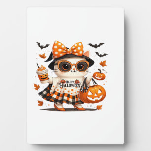 Cute Halloween Cat � Kawaii Witch Kitty with Pumpk Plaque