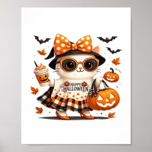 Cute Halloween Cat – Kawaii Witch Kitty with Pumpk Poster