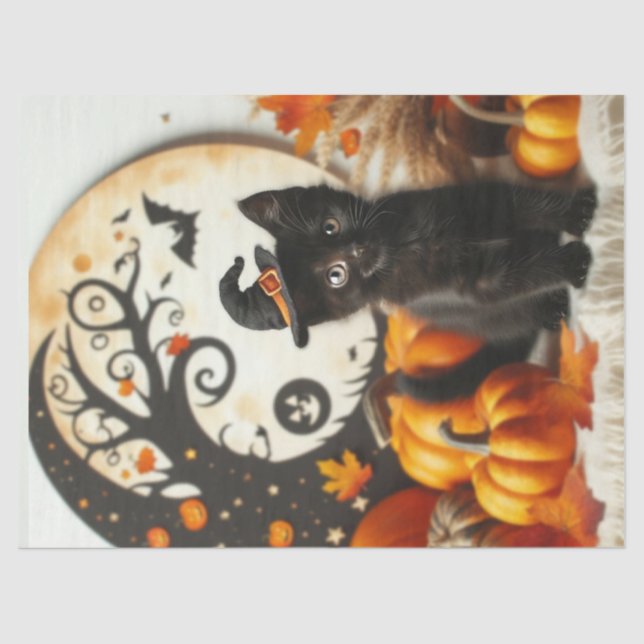 Cute Halloween Cat Moon Pumpkin  Tissue Paper (Front)
