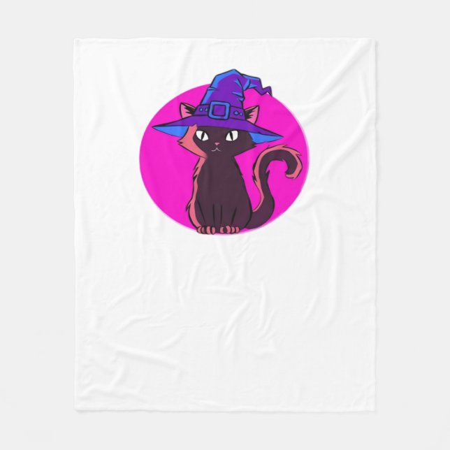 Cute Halloween Cat Oversized T-Shirt Fleece Blanket (Front)