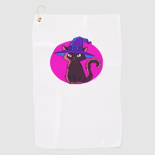 Cute Halloween Cat Oversized T-Shirt Golf Towel (Front)