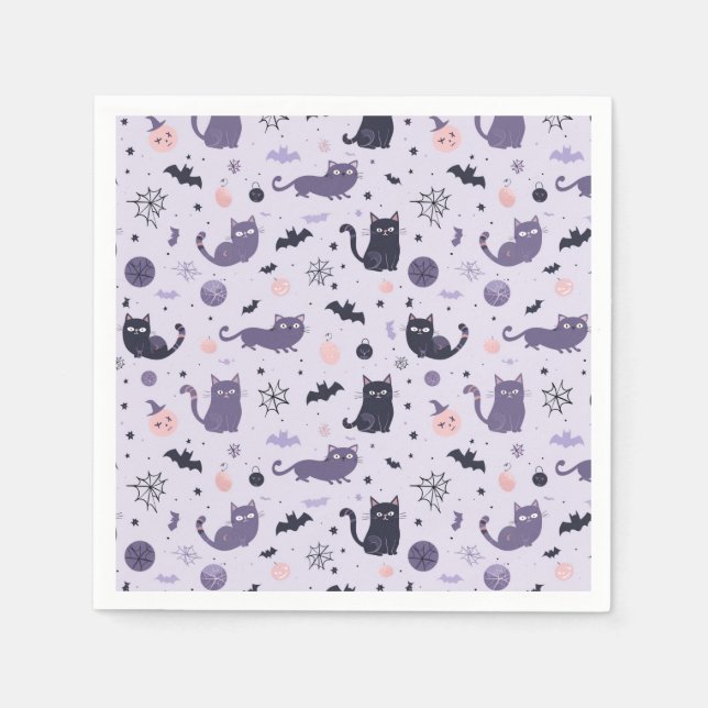 Cute Halloween cat purple Napkin (Front)