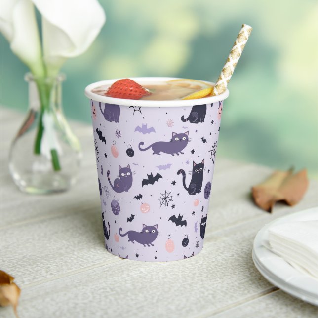 Cute Halloween cat purple Paper Cups (Insitu)