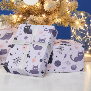 Cute Halloween cat purple Wrapping Paper