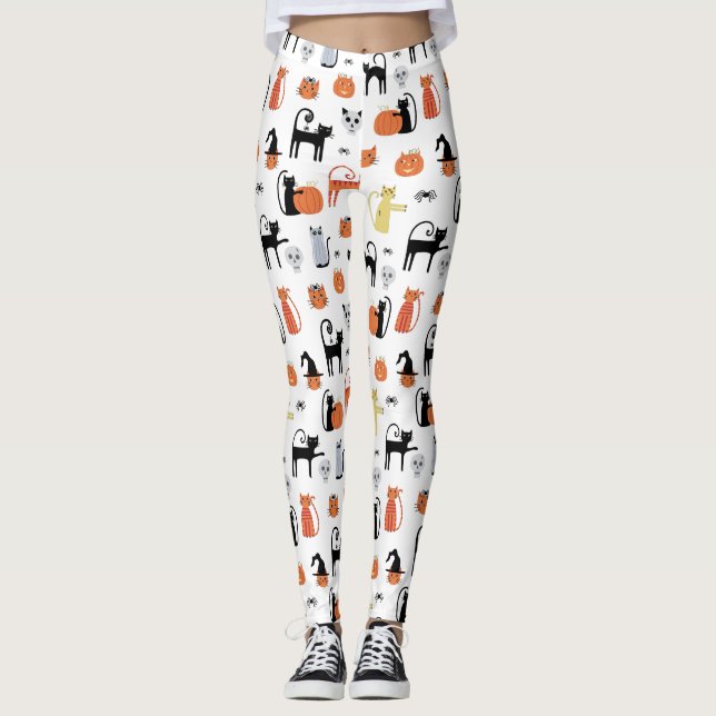 Cute Halloween Cat Spooky Leggings (Front)