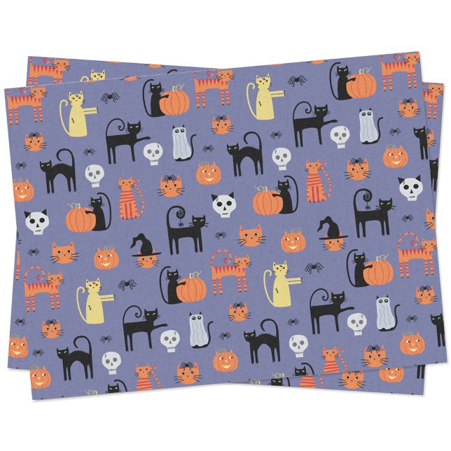 Cute Halloween Cat Spooky Tissue Paper (Purple Halloween cat fun tissue paper)
