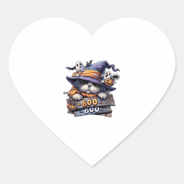 Cute Halloween Cat Sticker � Witch Hat, Pumpkin an (Front)