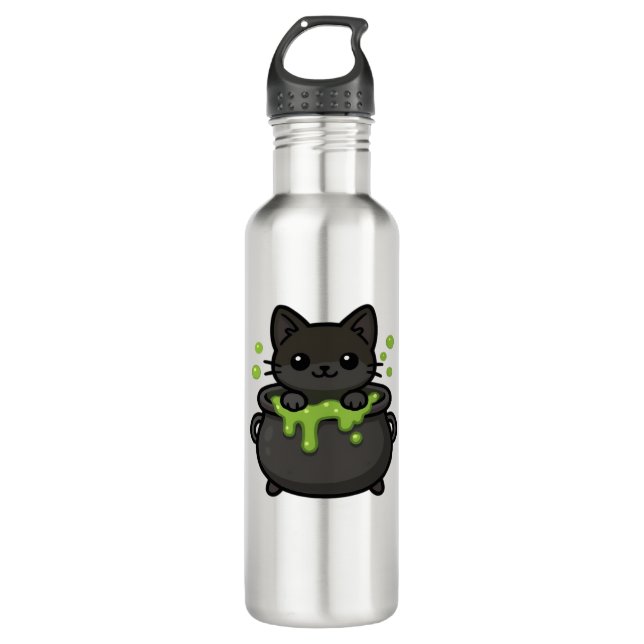 Cute Halloween Cat Sticker – Witch Hat, Pumpkin an 710 Ml Water Bottle (Front)