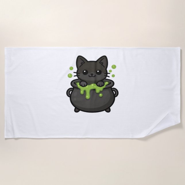 Cute Halloween Cat Sticker – Witch Hat, Pumpkin an Beach Towel (Front)