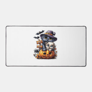 Cute Halloween Cat Sticker – Witch Hat, Pumpkin an Desk Mat