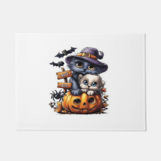 Cute Halloween Cat Sticker � Witch Hat, Pumpkin an Doormat