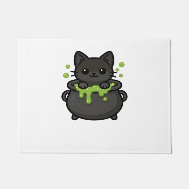 Cute Halloween Cat Sticker – Witch Hat, Pumpkin an Doormat (Front)