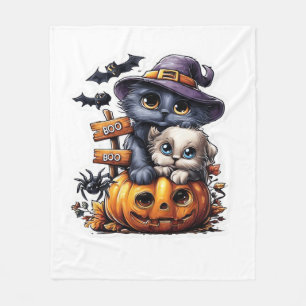 Cute Halloween Cat Sticker – Witch Hat, Pumpkin an Fleece Blanket