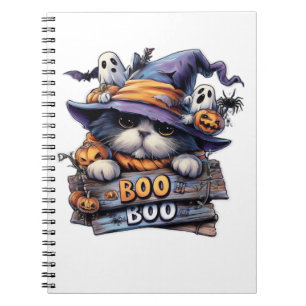 Cute Halloween Cat Sticker – Witch Hat, Pumpkin an Notebook