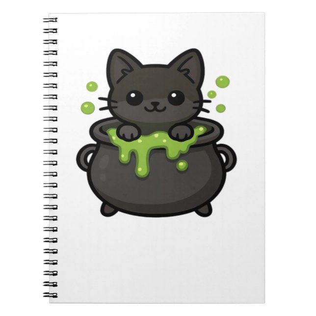 Cute Halloween Cat Sticker – Witch Hat, Pumpkin an Notebook (Front)